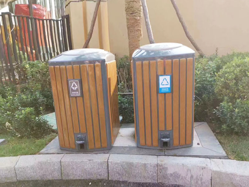 钢木脚踏分类果皮箱